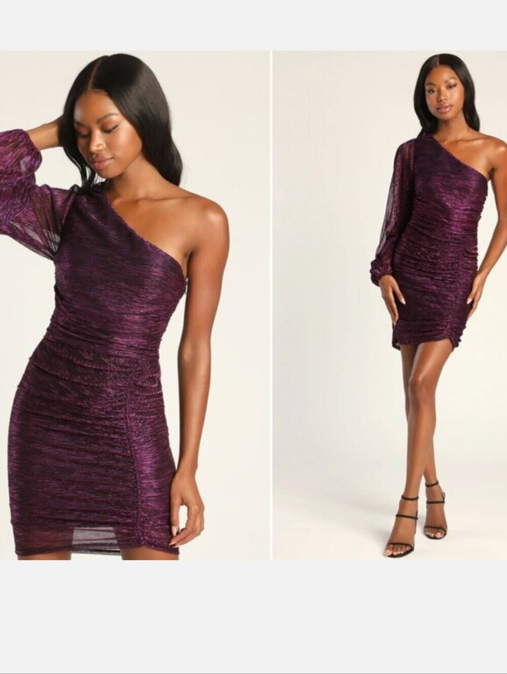 Lulu's One-Shoulder Ruched Plum Party Dress